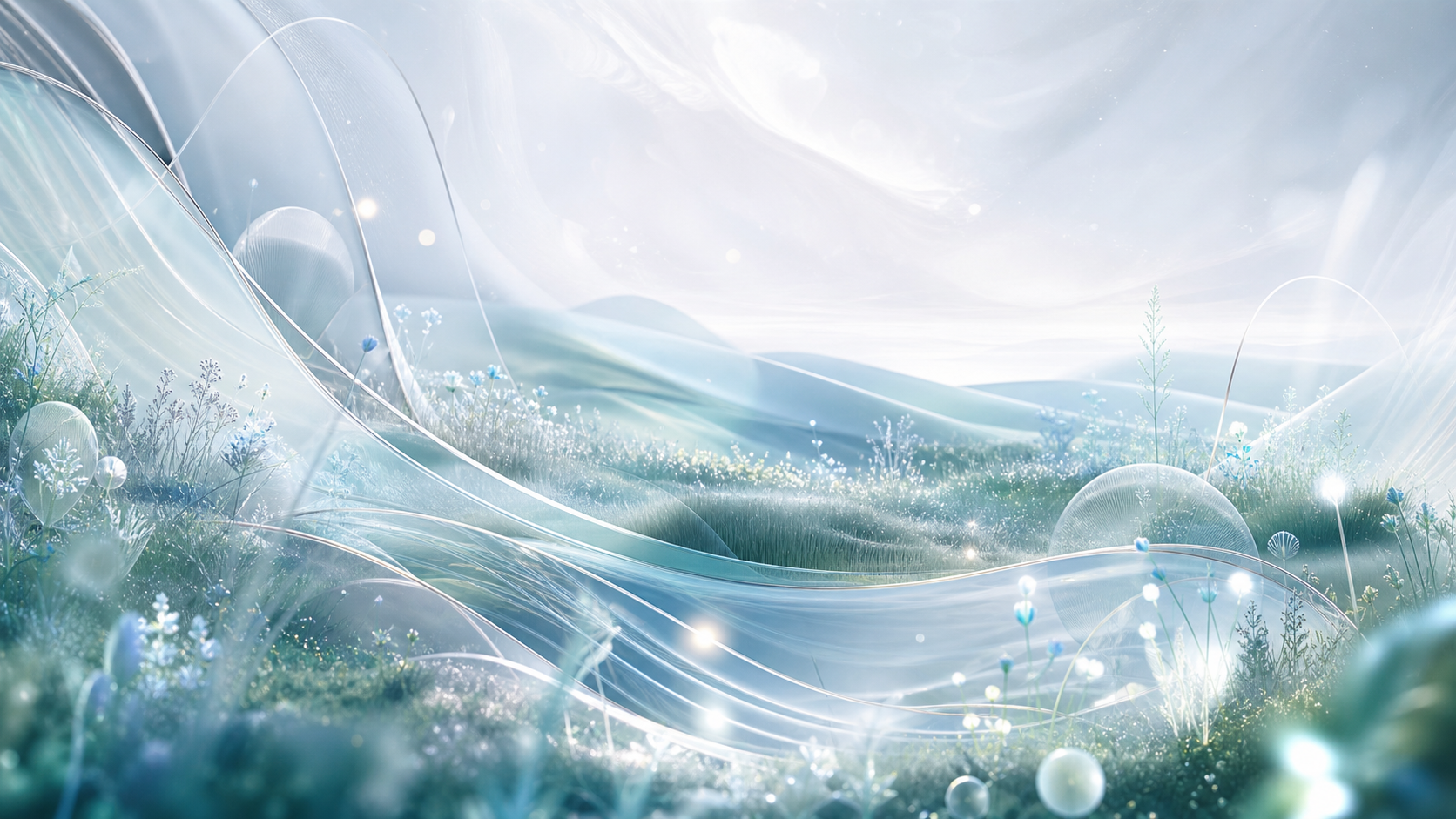Abstract silver and teal meadow lines forming a luminous editorial landscape.